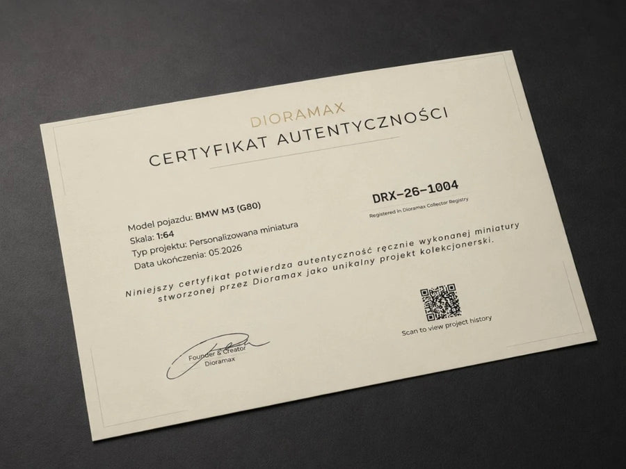Fizyczny certyfikat autentyczności modelu Dioramax