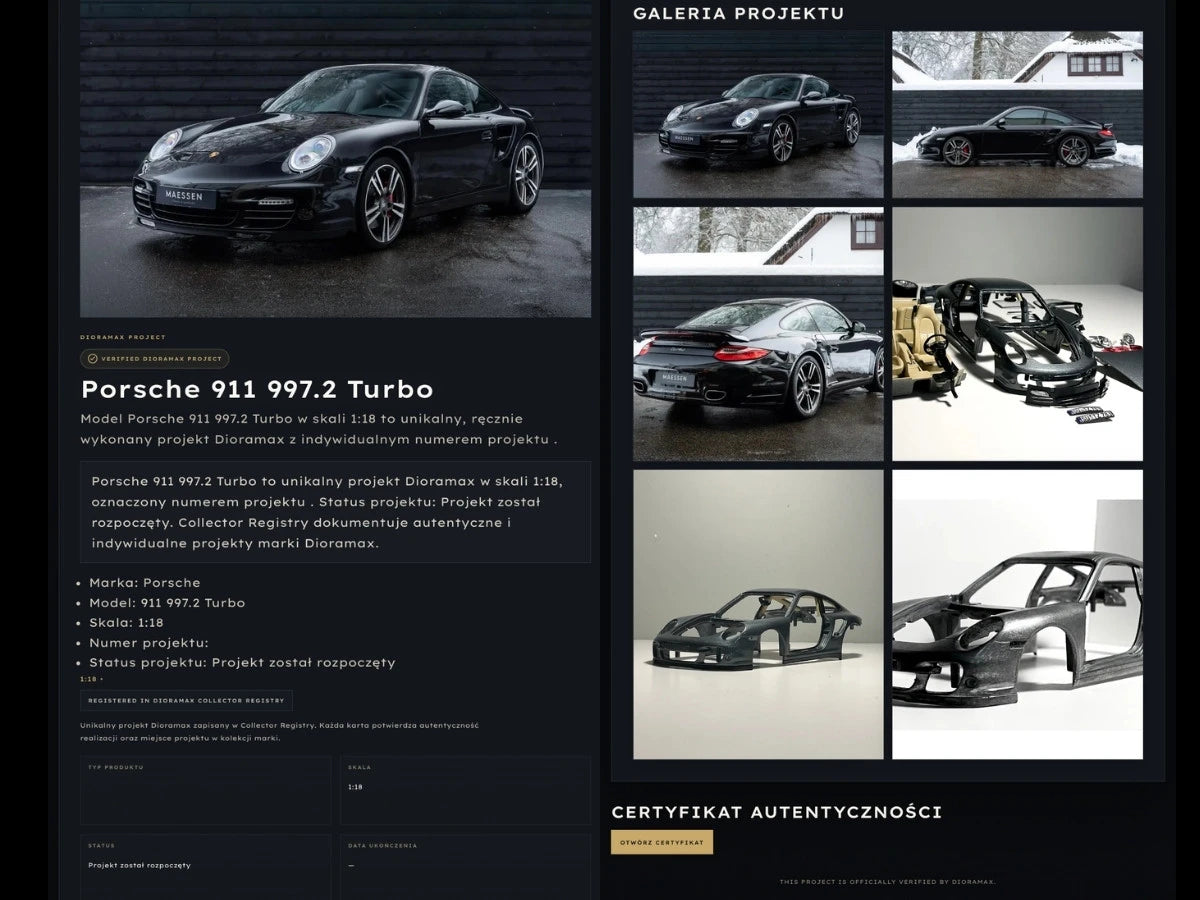 Screen karty projektu w Dioramax Collector Registry