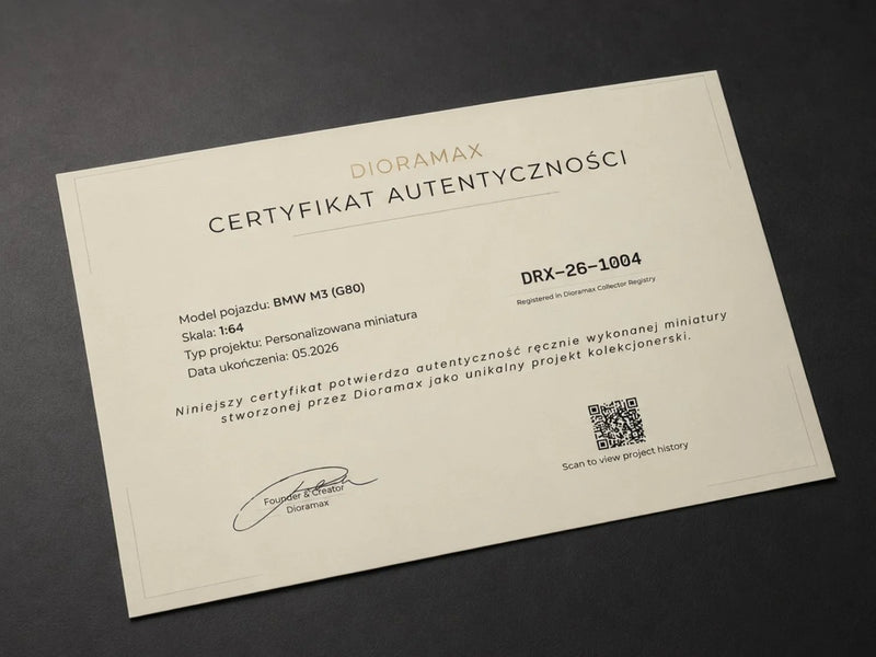 Certyfikat autentyczności Dioramax