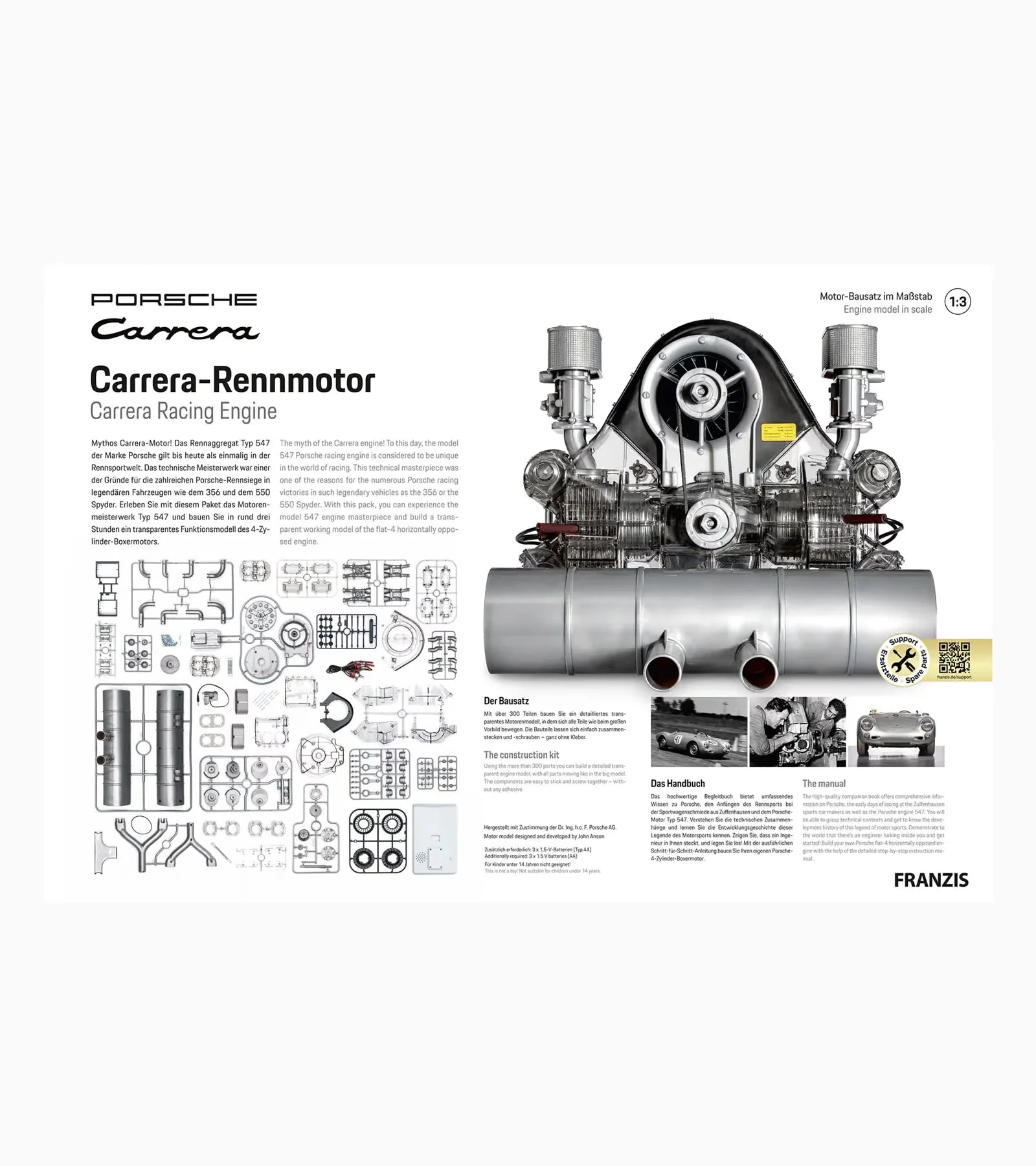 Porsche Carrera Type 547 - oryginalna karta producenta z opisami (DE/EN)